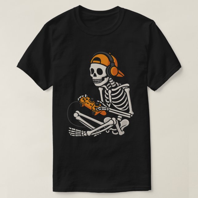 T-shirt Cool Gamer Skeleton avec casque - Jeu amusant (Design devant)