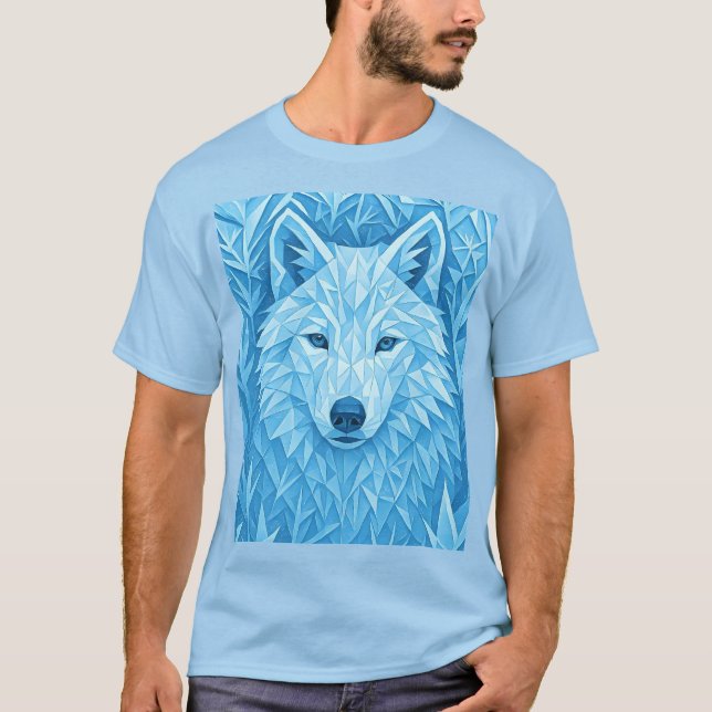 T-shirt Cool Geometric Blue Wolf Low Poly Graphic All Over (Devant)