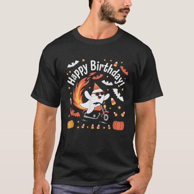T-shirt Cool Ghost Riding Moto éffrayant Halloween Pompe (Devant)