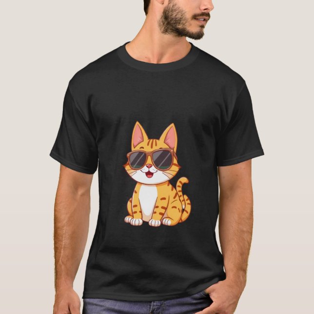 T-shirt Cool Ginger Cat Sunglasses Funny Happy Summer Art  (Devant)