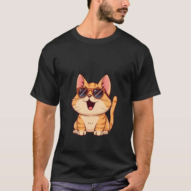 T-shirt Cool Ginger Cat Wearing Sunglasses Funny Happy ✨🐾 (Devant)
