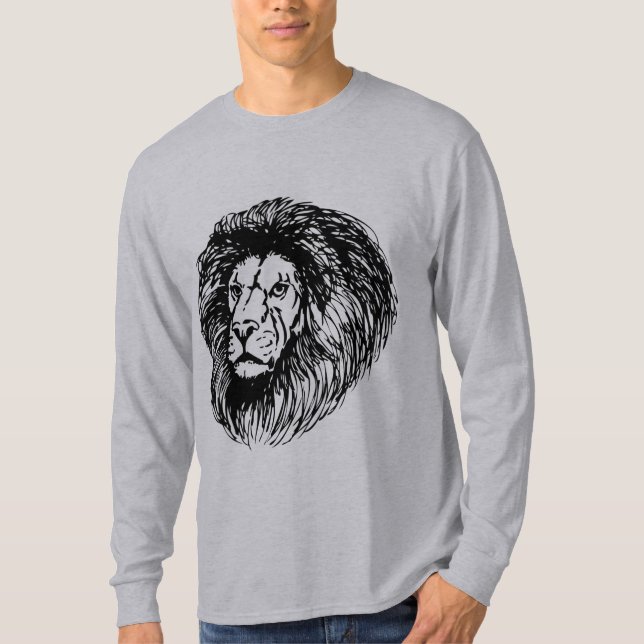 T-shirt Cool Graphic lion imprimé pour lui gris (Devant)