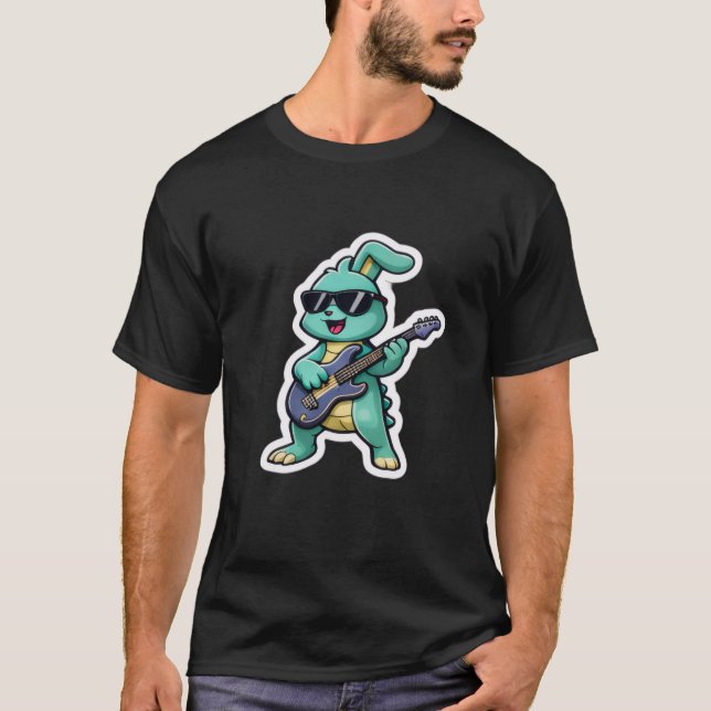 T-shirt – Cool Guitar Bunny Cartoon  (Devant)