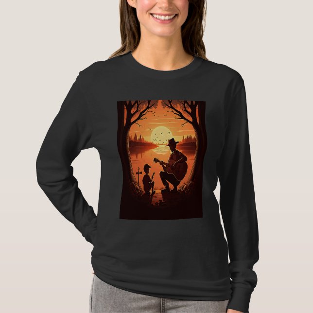 T-shirt Cool Guitarist Father Dad Playing Guitar In Sunset (Devant)