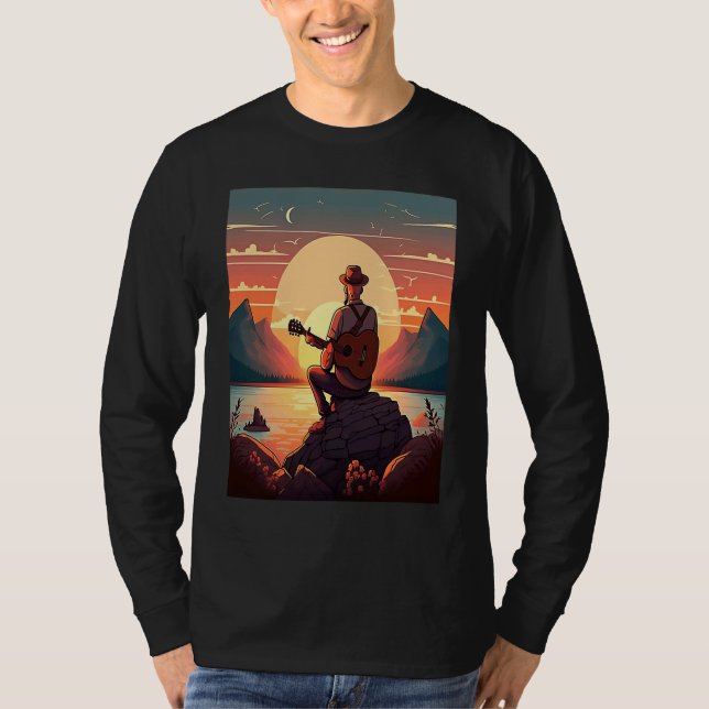 T-shirt Cool Guitarist Father Dad Playing Guitar In Sunset (Devant)