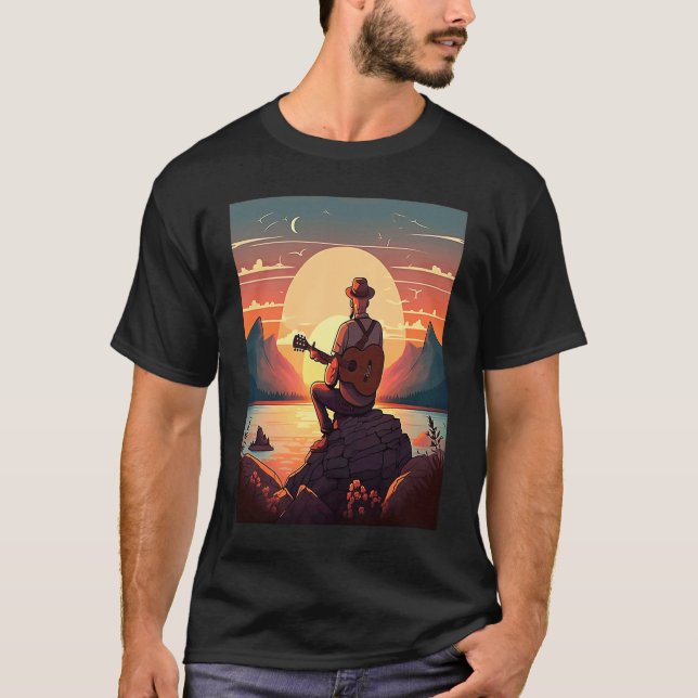 T-shirt Cool Guitarist Father Dad Playing Guitar In Sunset (Devant)