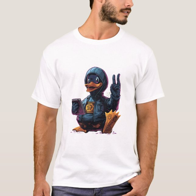 T-shirt Cool Hacker Duck Illustration-Cyber Tech Programer (Devant)