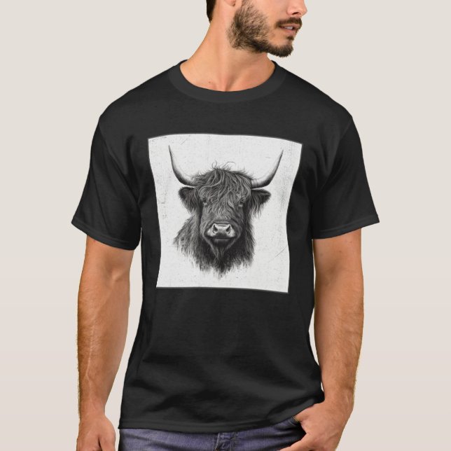 T-shirt Cool Highland Cow Illustration Black Horn Women Me (Devant)