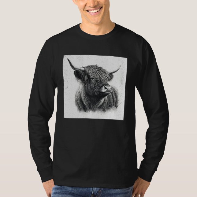 T-shirt Cool Highland Cow Illustration Black Horn Women Me (Devant)
