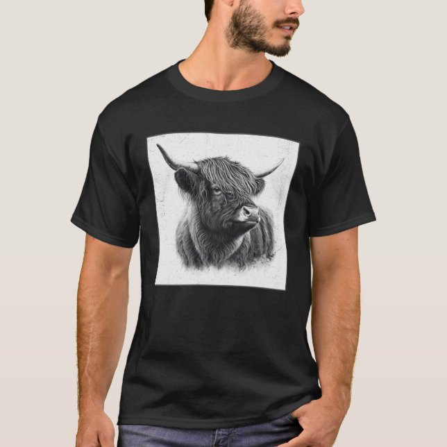 T-shirt Cool Highland Cow Illustration Black Horn Women Me (Devant)