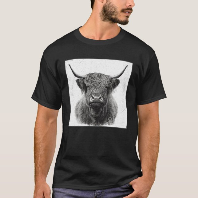 T-shirt Cool Highland Cow Illustration Black Horn Women Me (Devant)