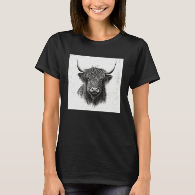 T-shirt Cool Highland Cow Illustration Black Horn Women Me (Devant)