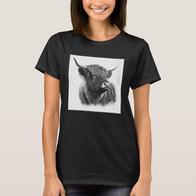 T-shirt Cool Highland Cow Illustration Black Horn Women Me (Devant)