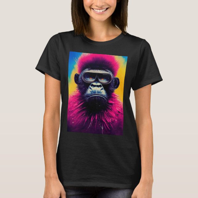 T-shirt Cool Hipster Colorful Gorilla Illustration Graphic (Devant)