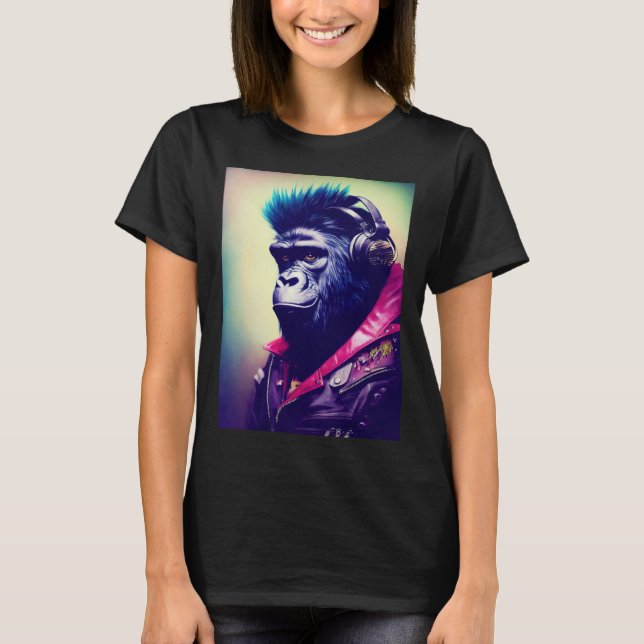 T-shirt Cool Hipster Colorful Gorilla Illustration Graphic (Devant)
