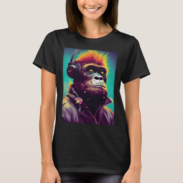 T-shirt Cool Hipster Colorful Gorilla Illustration Graphic (Devant)