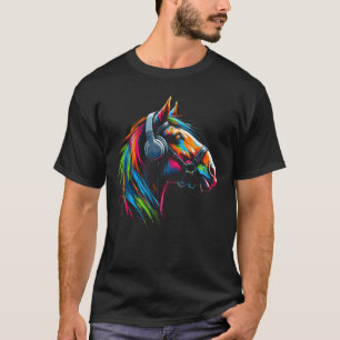 T-shirt Cool Horse casque musique Art Noël Anniversaire