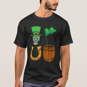 T-shirt Cool Horseshoe Shamrock Clover Skull Irlande St Pa