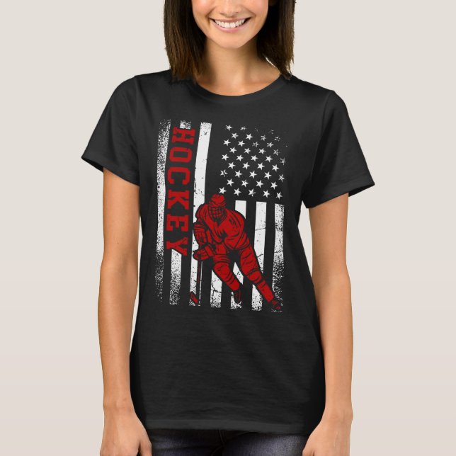 T-shirt Cool Ice Hockey Player Distressed USA American Fla (Devant)