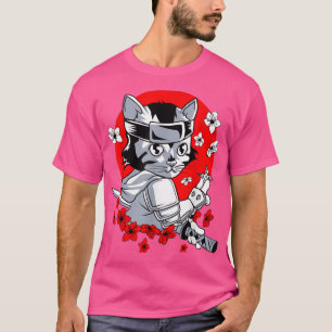 T-shirt Cool Japonais Samurai Chat Katana Ninja Kitty Kawa