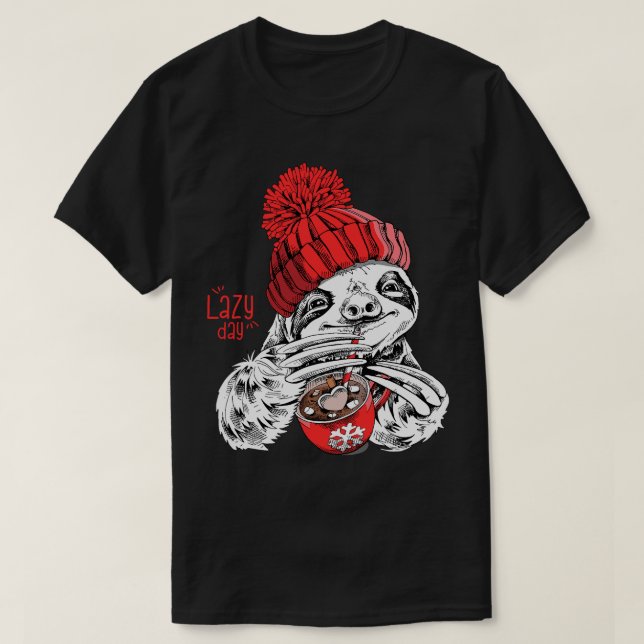 T-shirt Cool Lazy Day Noël Sloth Anime Boire Hot C (Design devant)