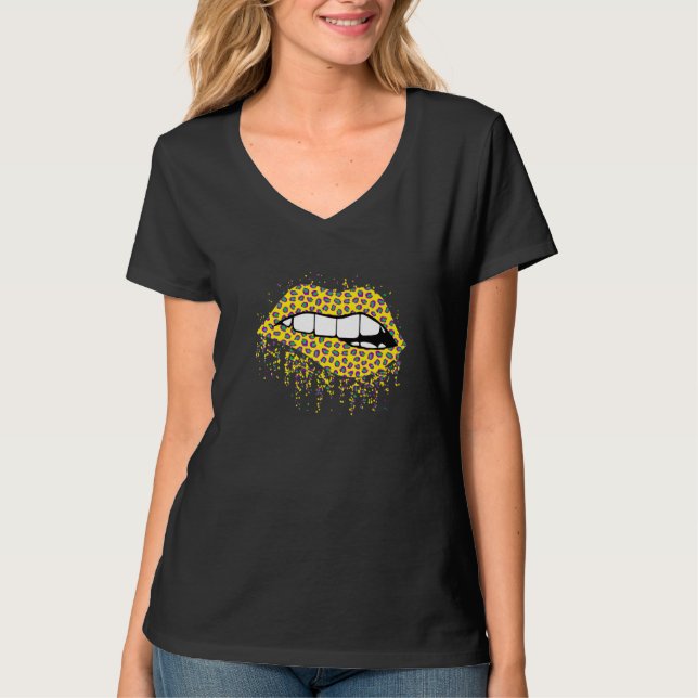 T-shirt Cool Lips Bite Kiss Me Empreinte de léopard Cheeta (Devant)