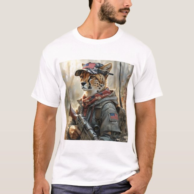 T-shirt Cool MAGA Chat avec pistolet et Camouflage CHEETAH (Devant)