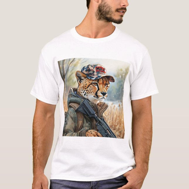 T-shirt Cool MAGA Chat avec pistolet et Camouflage CHEETAH (Devant)
