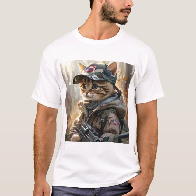 T-shirt Cool MAGA Chat avec pistolet et Camouflage Cute AM (Devant)