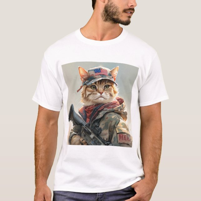 T-shirt Cool MAGA Chat avec pistolet et Camouflage Cute AM (Devant)
