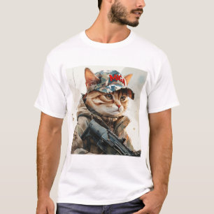 T-shirt Cool MAGA Chat avec pistolet et Camouflage mou