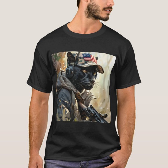 T-shirt Cool MAGA Chat avec pistolet et camouflage PANNEAU (Devant)