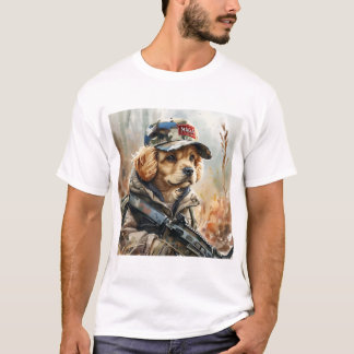 T-shirt Cool MAGA Chien avec pistolet et Camouflage Cute c