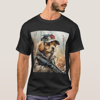 T-shirt Cool MAGA Chien avec pistolet et Camouflage Cute c