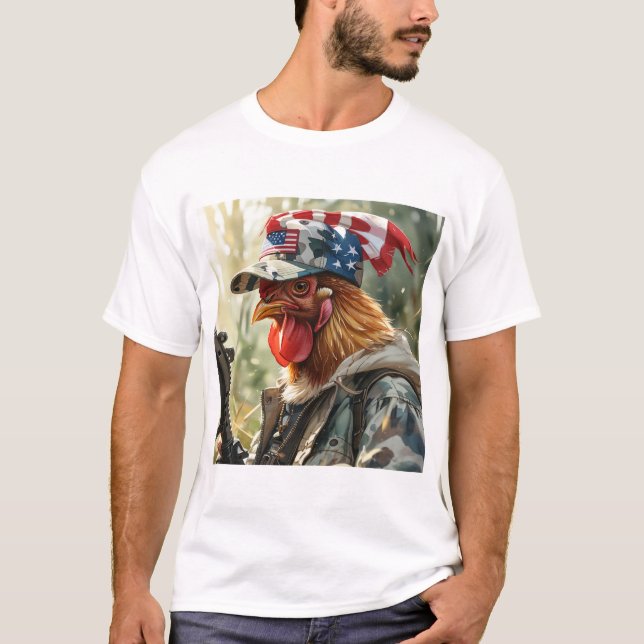 T-shirt Cool MAGA poulet avec pistolet Camouflage Casquett (Devant)