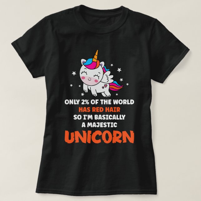 T-shirt Cool Majestic Unicorn Red Hair Imaginaire Mythique (Design devant)