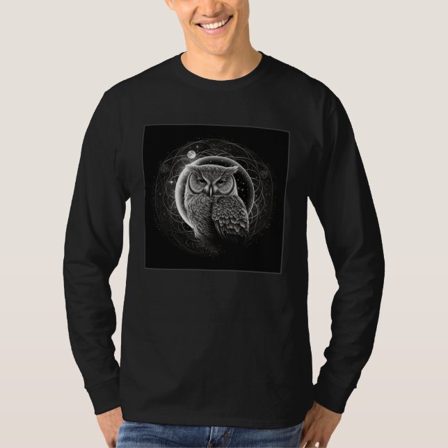 T-shirt Cool Mandala Owl Illustration Unique Big Eyes Wome (Devant)