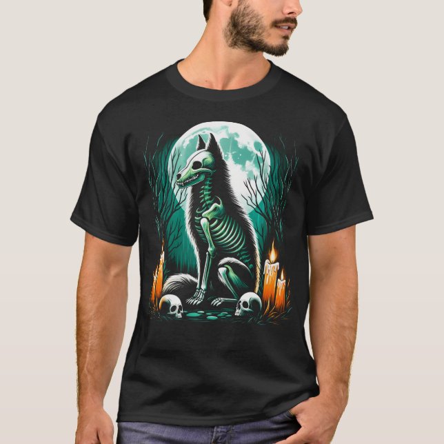 T-shirt Cool Maned Wolf Skeleton Halloween Naissance de No (Devant)