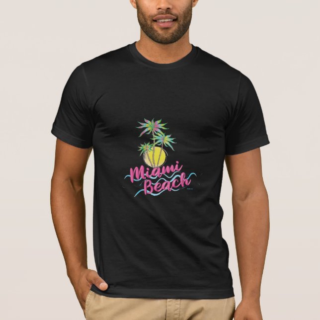 T-shirt Cool Miami Beach, Floride Palms Graphic Black (Devant)