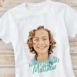T-shirt Cool moderne Grunge Photo personnalisée Message d'<br><div class="desc">Le design est moderne et simple. Ajoutez une photo personnalisée du célébrant d'anniversaire et ajoutez son nom,  ajoutez un message personnalisé</div>