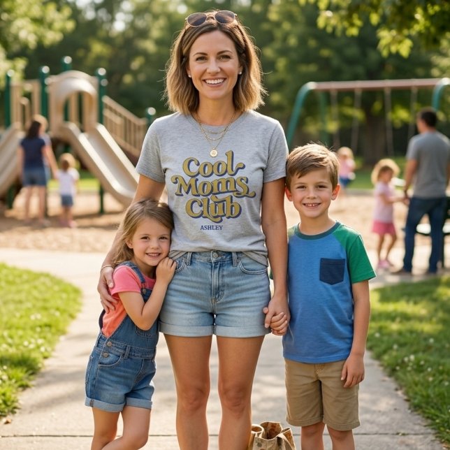 T-shirt Cool Moms Club Bold Motherhood Blue Yellow Text (Créateur téléchargé)