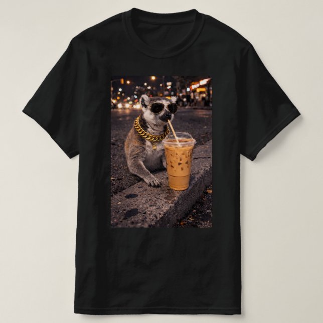 T-shirt Cool Mongoose Drinking Iced Coffee Funny Animal  (Design devant)