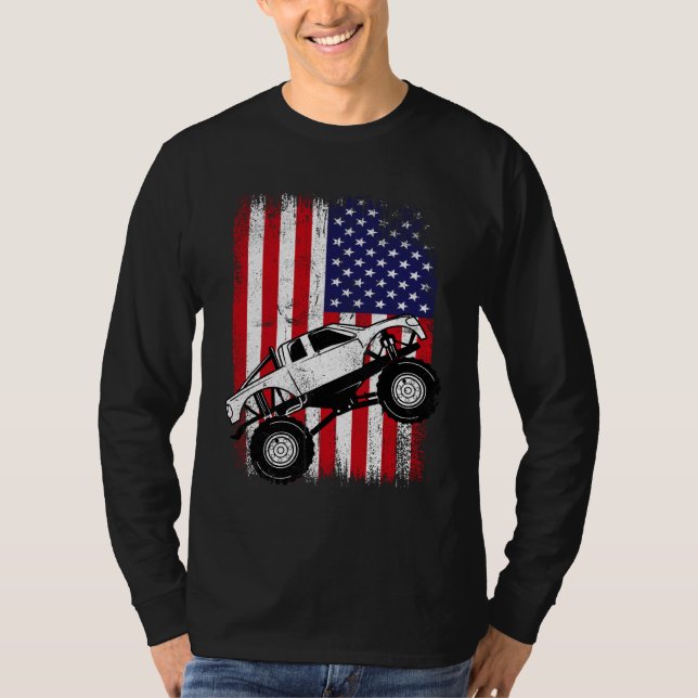 T-shirt Cool Monster Truck Kids Distressed USA American Fl (Devant)