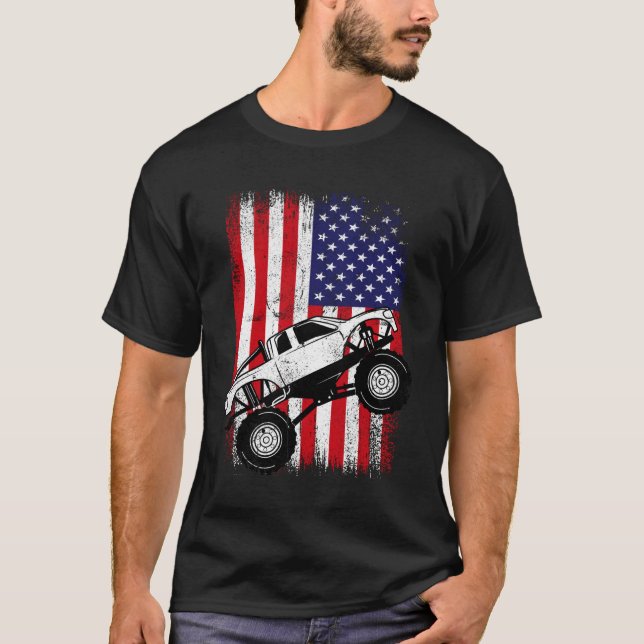 T-shirt Cool Monster Truck Kids Distressed USA American Fl (Devant)