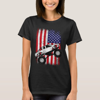 T-shirt Cool Monster Truck Kids Distressed USA American Fl