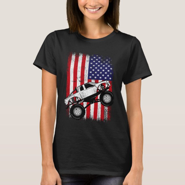 T-shirt Cool Monster Truck Kids Distressed USA American Fl (Devant)