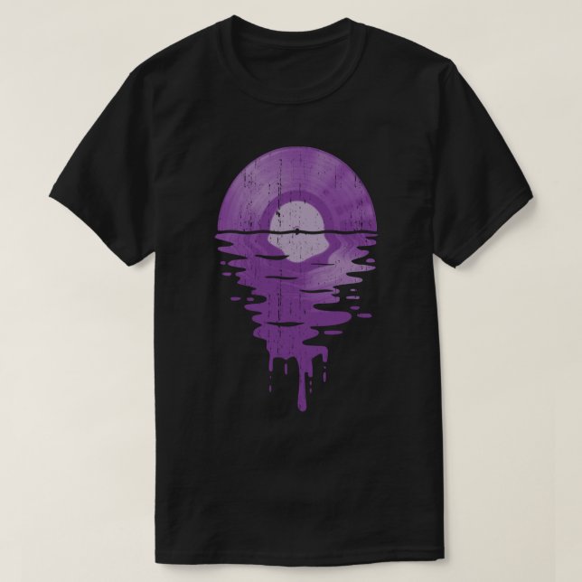 T-shirt Cool Music Vinyl Record Sunset Melting Purple Esse (Design devant)