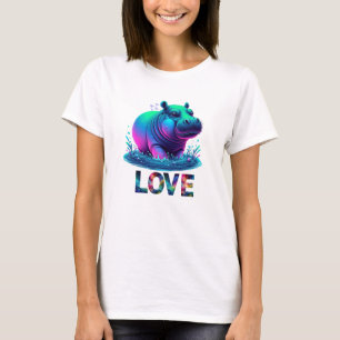 T-shirt Cool Neon Hippo Love