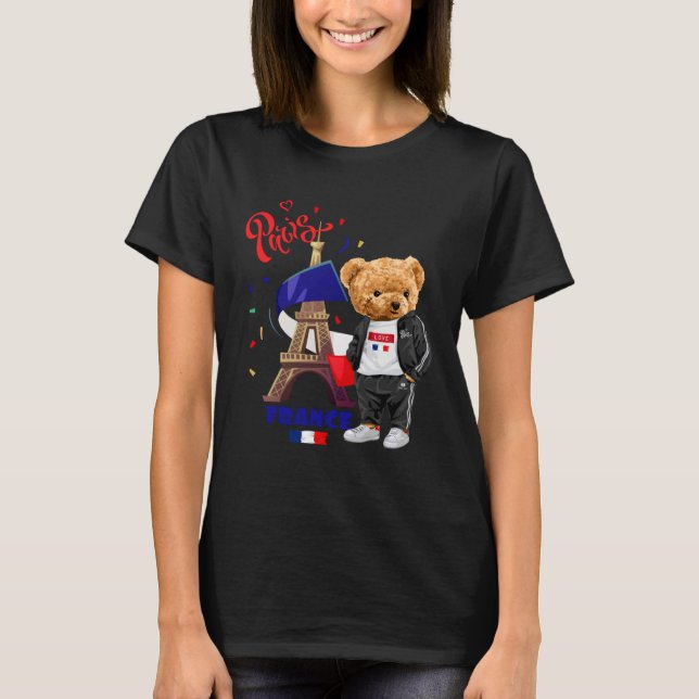 T-shirt Cool Parisian Teddy Bear in Pari Eiffel Tower Outf (Devant)