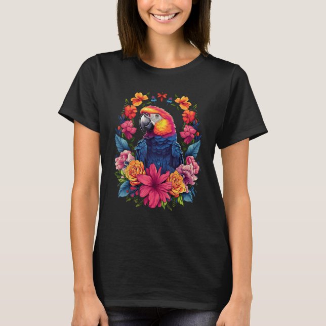 T-shirt Cool Parrot encircled by Flowers Owner lovers gard (Devant)